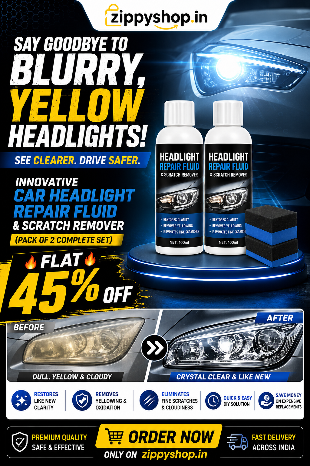 Car Headlight Repair Fluid, Scratch Remover Pack of 2