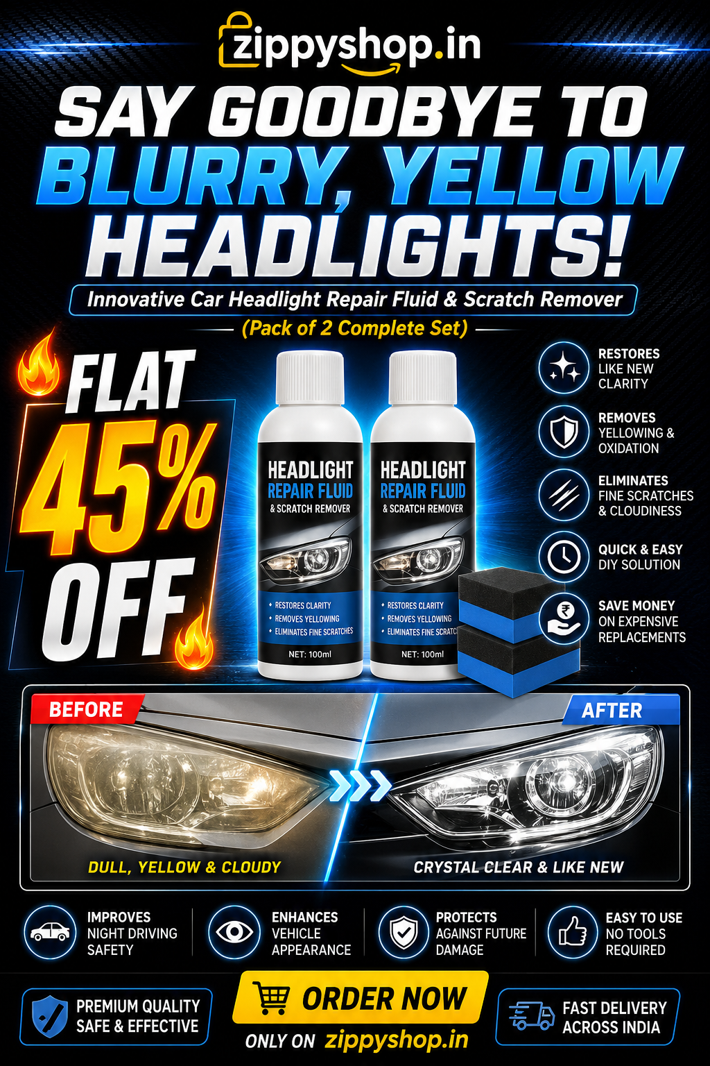 Car Headlight Repair Fluid, Scratch Remover Pack of 2